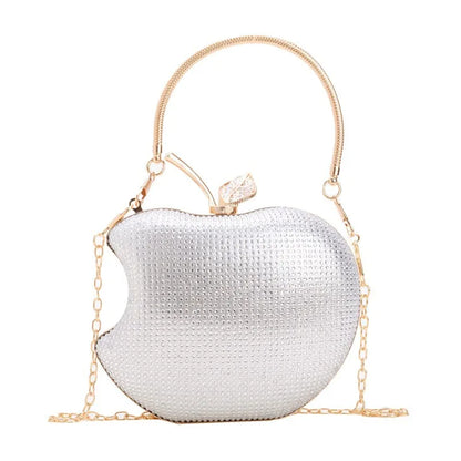 Sparkly Apple Rhinestone Handbags Diamond Bling Clutch Crystal Bags