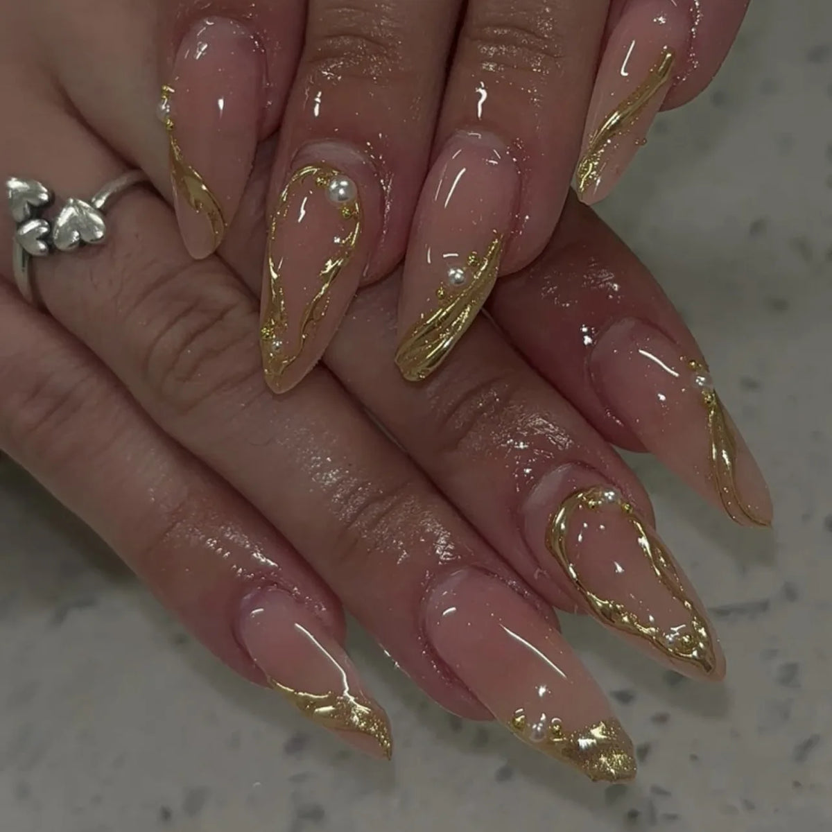 24pcs French Fake Nails Finished Almond Nails Sets