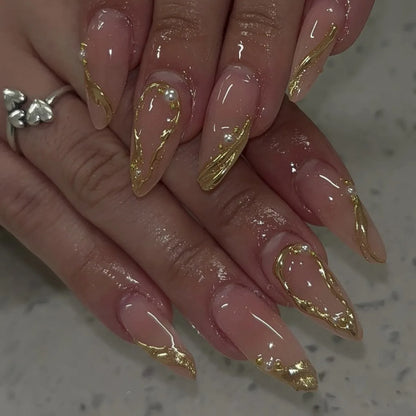 24pcs French Fake Nails Finished Almond Nails Sets