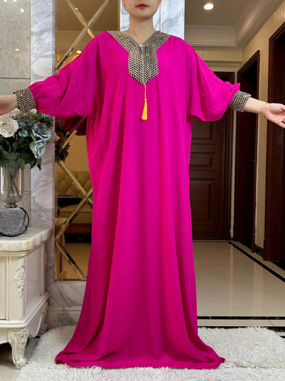 Muslim Long Sleeve Cotton With Big Scarf African Abaya