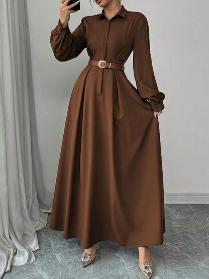 Elegant Long Lantern Sleeve Office Maxi Dresses