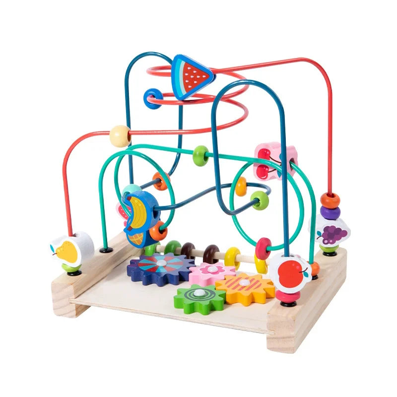 Montessori Wooden Roller Coaster Bead Maze Abacus Math Toys