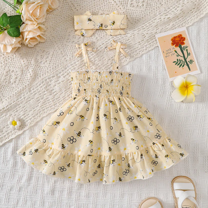 Baby girl Cute Little bee Ruffled Suspender Dress