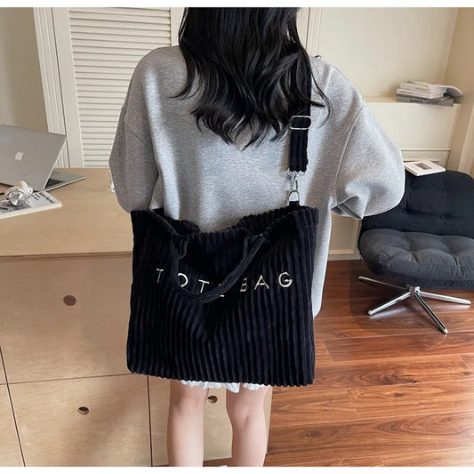 Large Capacity Striped Velvet Handbag Shoulder Crossbody Bags