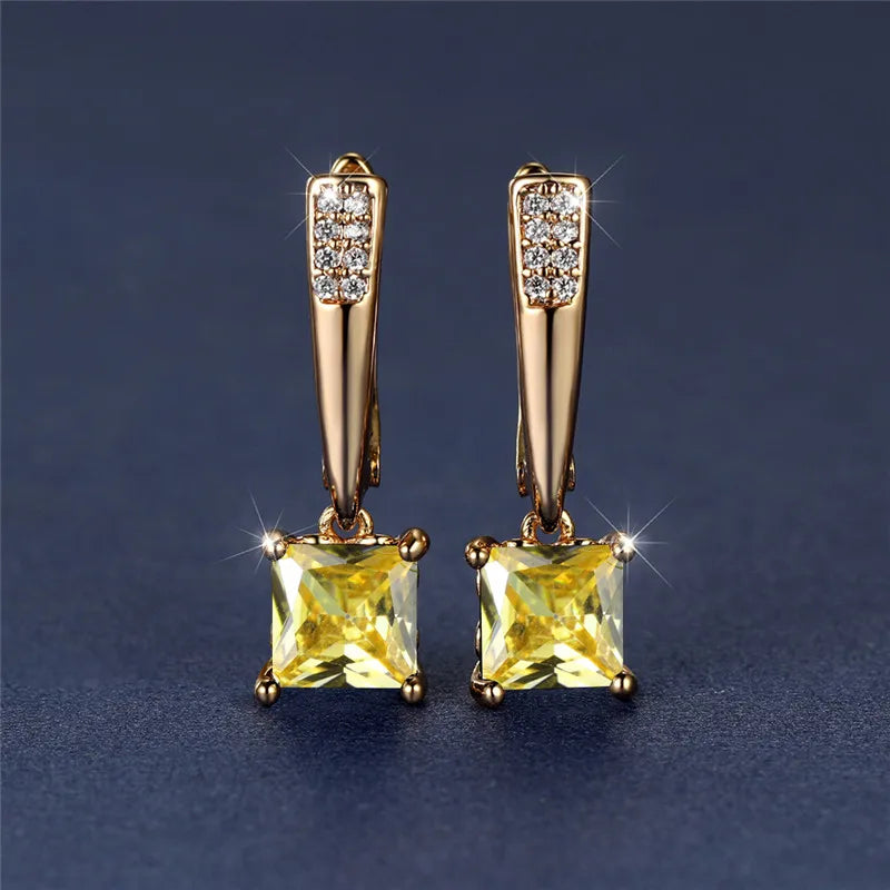 Geometric Crystal Antique Black Zircon Square Stone Earrings