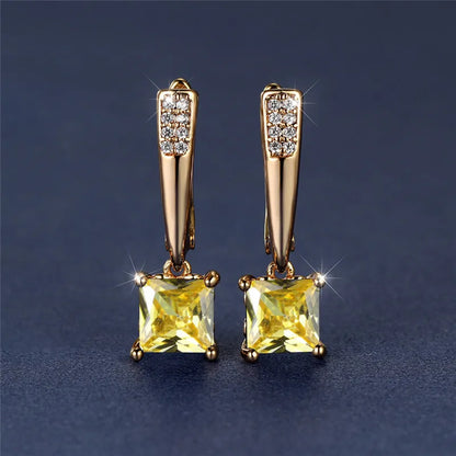 Geometric Crystal Antique Black Zircon Square Stone Earrings