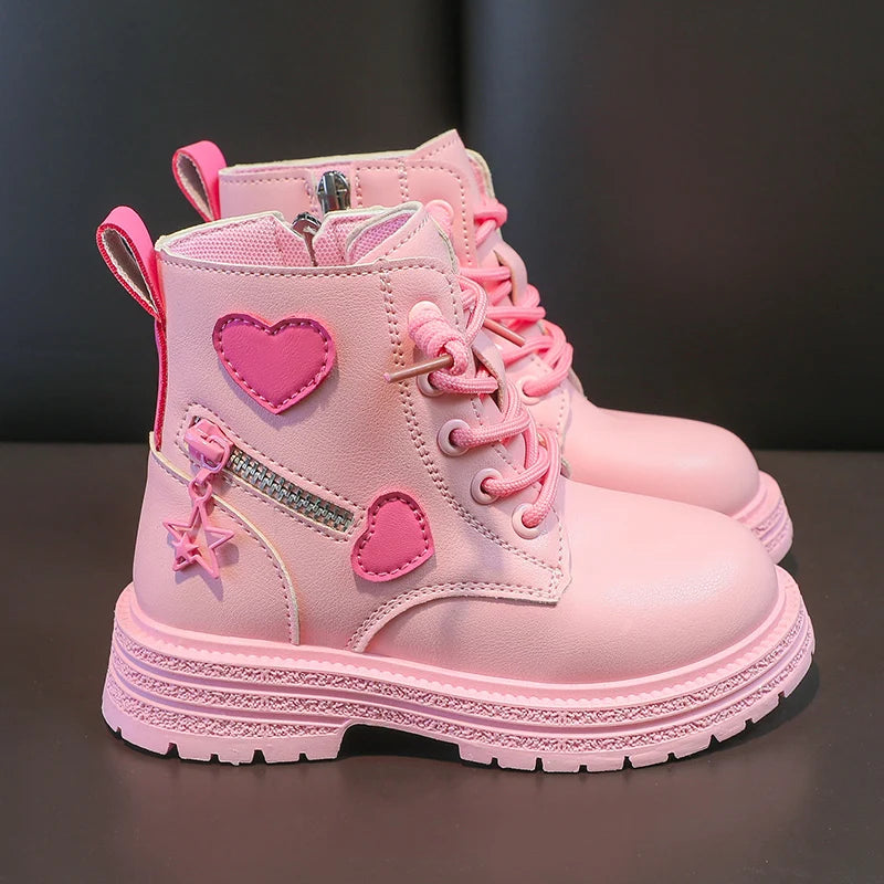 Girls Rubber Pink with Love Side Zip Boots