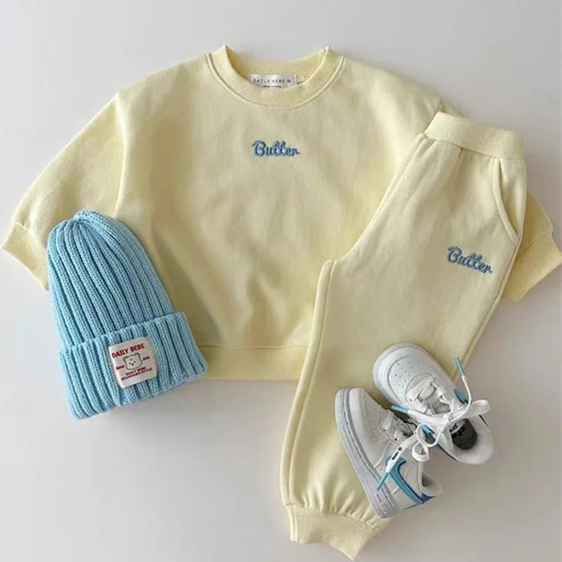 Korean Letter Kids' Cotton Sweater & Pants Set
