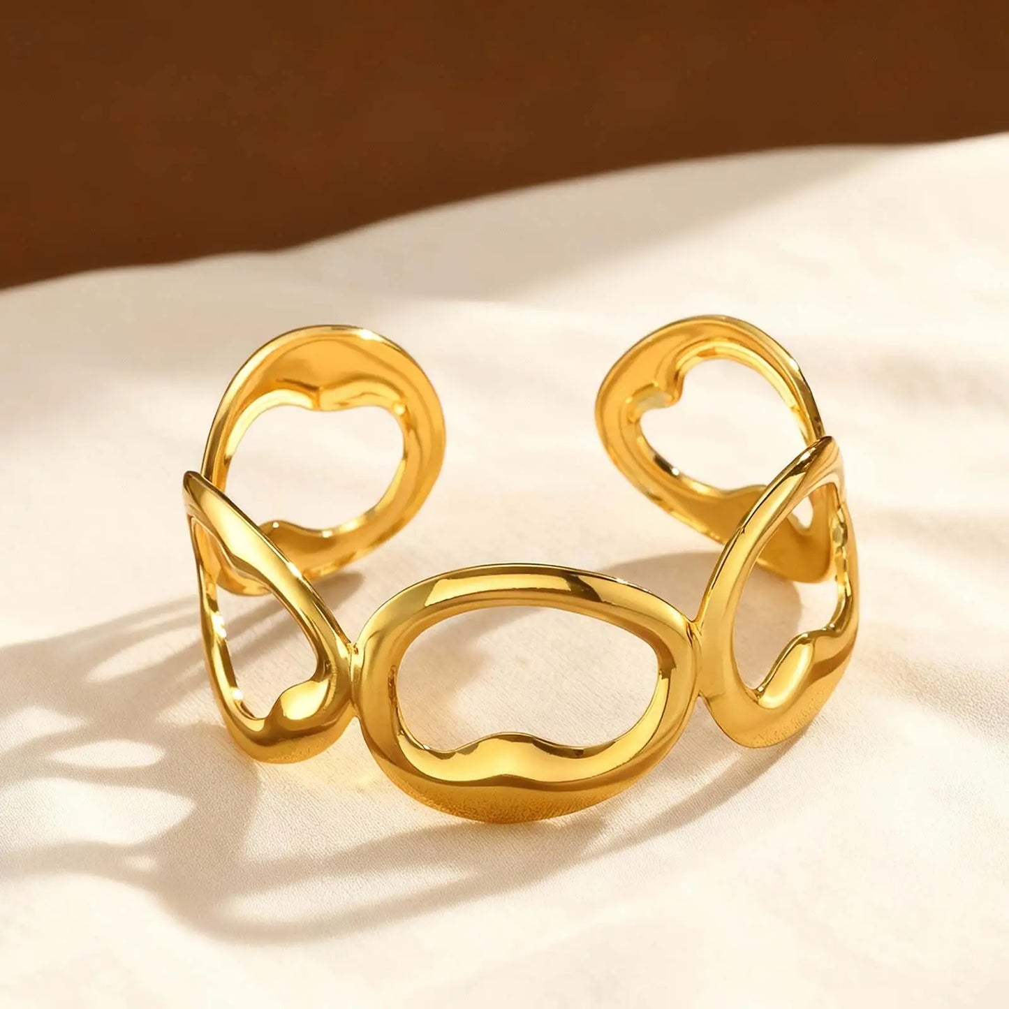 Luxury Simulated Silk Printed Silk Scarf Cuff Stainless Steel Hollow Open Cuff Bracelets