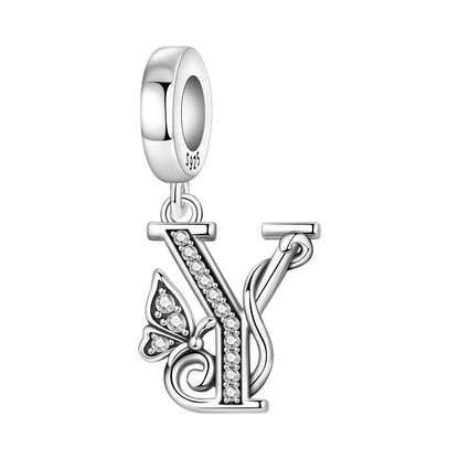 925 Sterling Silver Zircon Butterfly Letter Bracelet