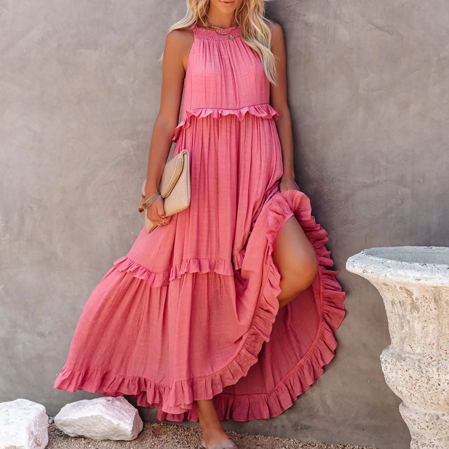 Ruffles Long Elegant Sleeveless Sundress Maxi Dress