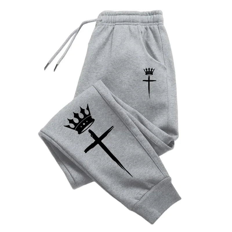 Sports Casual Sweatpants Jogging Cross Crown Print Pants