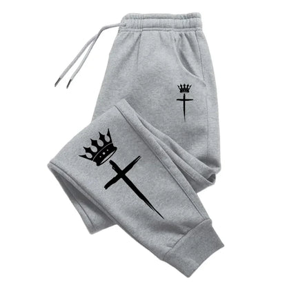 Sports Casual Sweatpants Jogging Cross Crown Print Pants