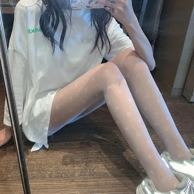 Sexy Polka Dot Silk Bow/Heart Thin Nylon Socks