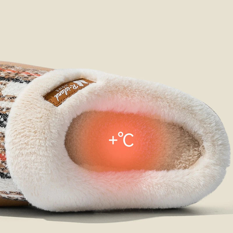 Winter Warm Fur Stripe Non Slip Comfort Flat Heel Slippers