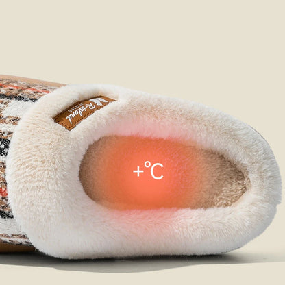 Winter Warm Fur Stripe Non Slip Comfort Flat Heel Slippers