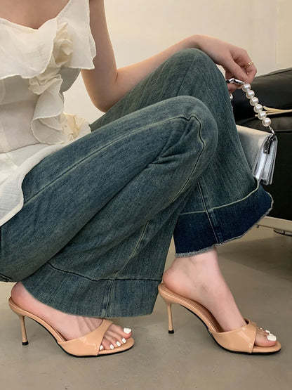 Leather Open Toe Thin High Heels Slipper