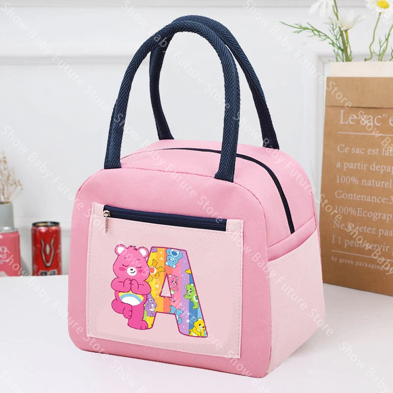 Care Bears Lunch Bag Thermal Cooler Cute Cartoon Letter A-Z Lunch Box Large Capacity