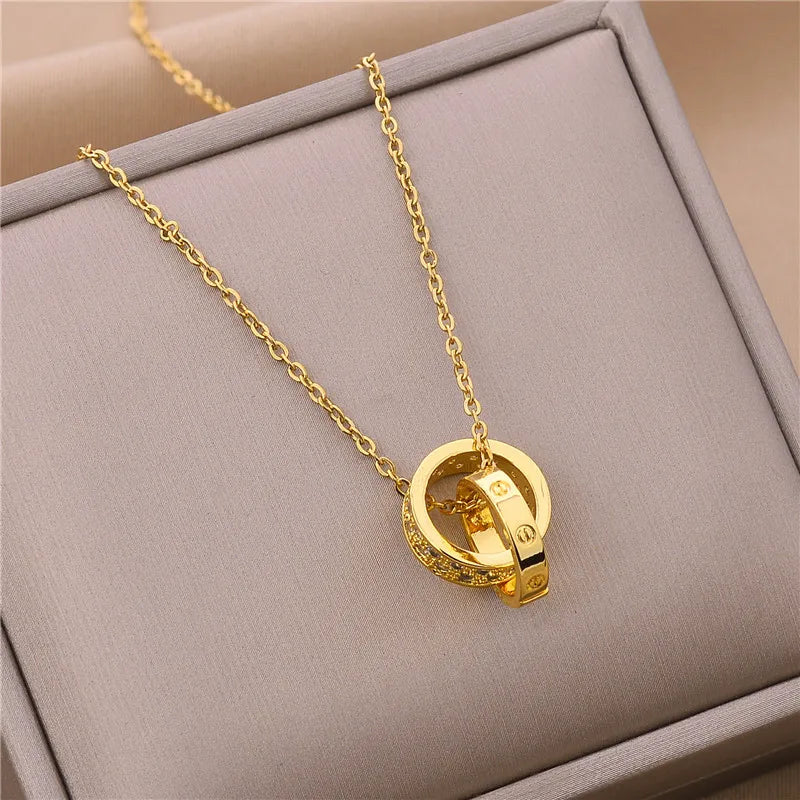 Light Zircon Crystal Stainless Steel Necklaces