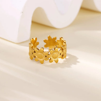 Gold Color Stainless Steel Delicate Flower Rings