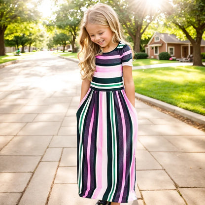 Baby Girl Striped Print Long Dress Toddler Bohemian Flower Dress
