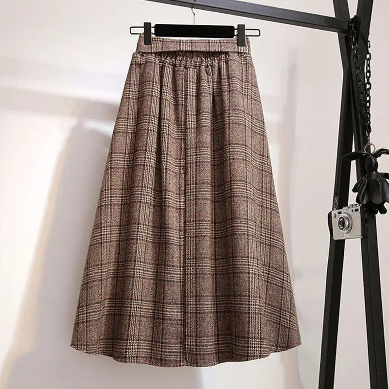 Vintage A-line High Waist Lace Up Buttons Loose Mid-Calf Long Skirts