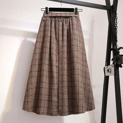 Vintage A-line High Waist Lace Up Buttons Loose Mid-Calf Long Skirts