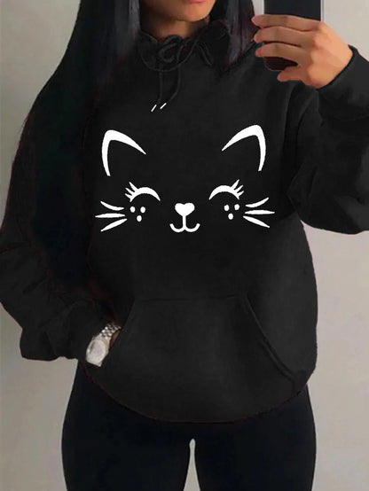 Casual Hip Hop Hoodie Happy Cat Pulloverar