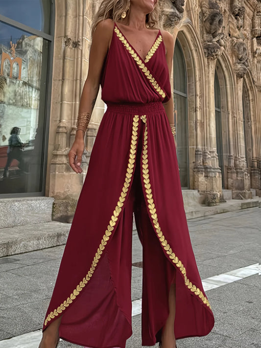 Casual Purple Gold Embellished Jumpsuit