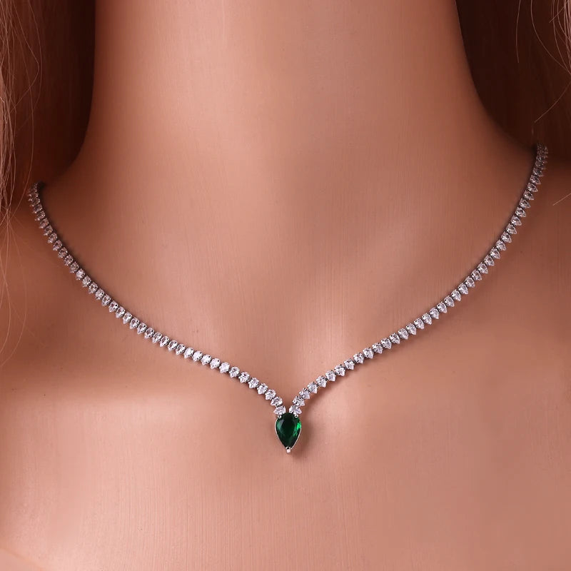 Iced Out Chain Water Drop Cubic Zirconia Light Blue Necklace