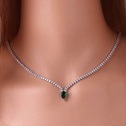 Iced Out Chain Water Drop Cubic Zirconia Light Blue Necklace