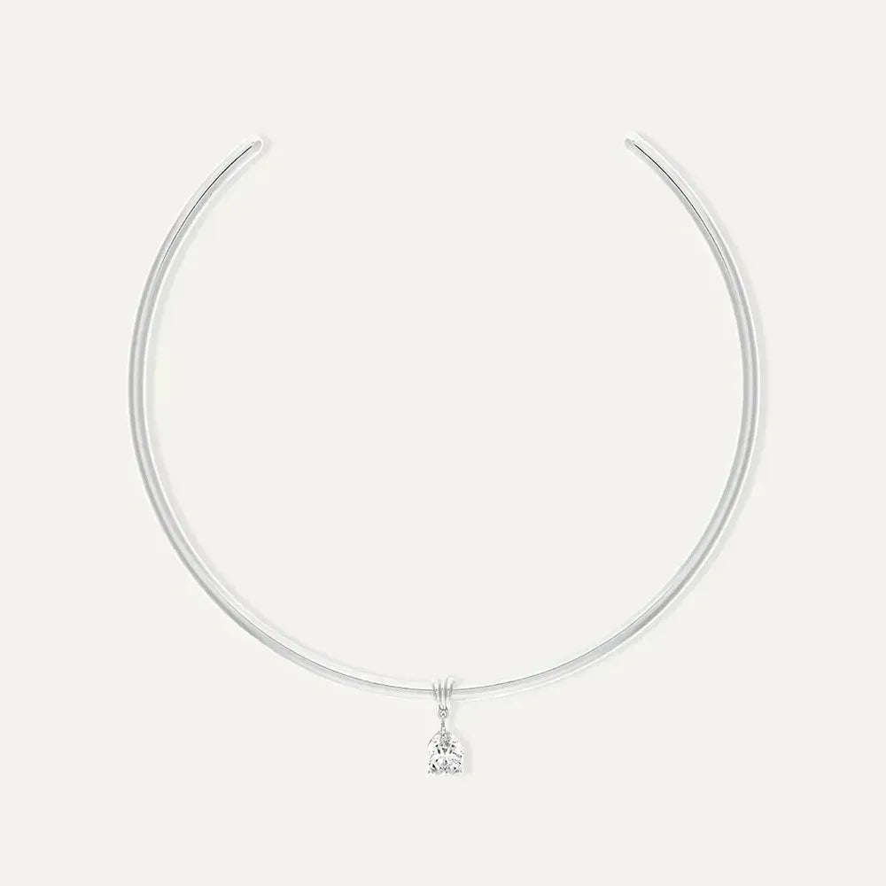Stainless Steel Water Droplet Zircon Pendant Necklace
