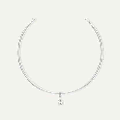 Stainless Steel Water Droplet Zircon Pendant Necklace