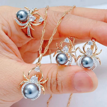 Spider Shape 585 Rose Gold With Grey Pearl Rings