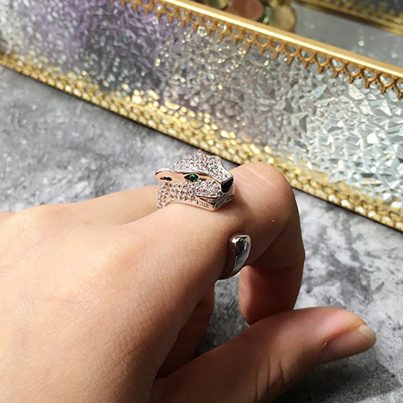 AAA Cubic Zirconia Leopard Luxury Green Crystal Eyes Rings