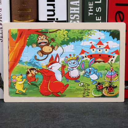 24 Pieces Puzzles Cartoon Animal Wood Jigsaw Learning Toys