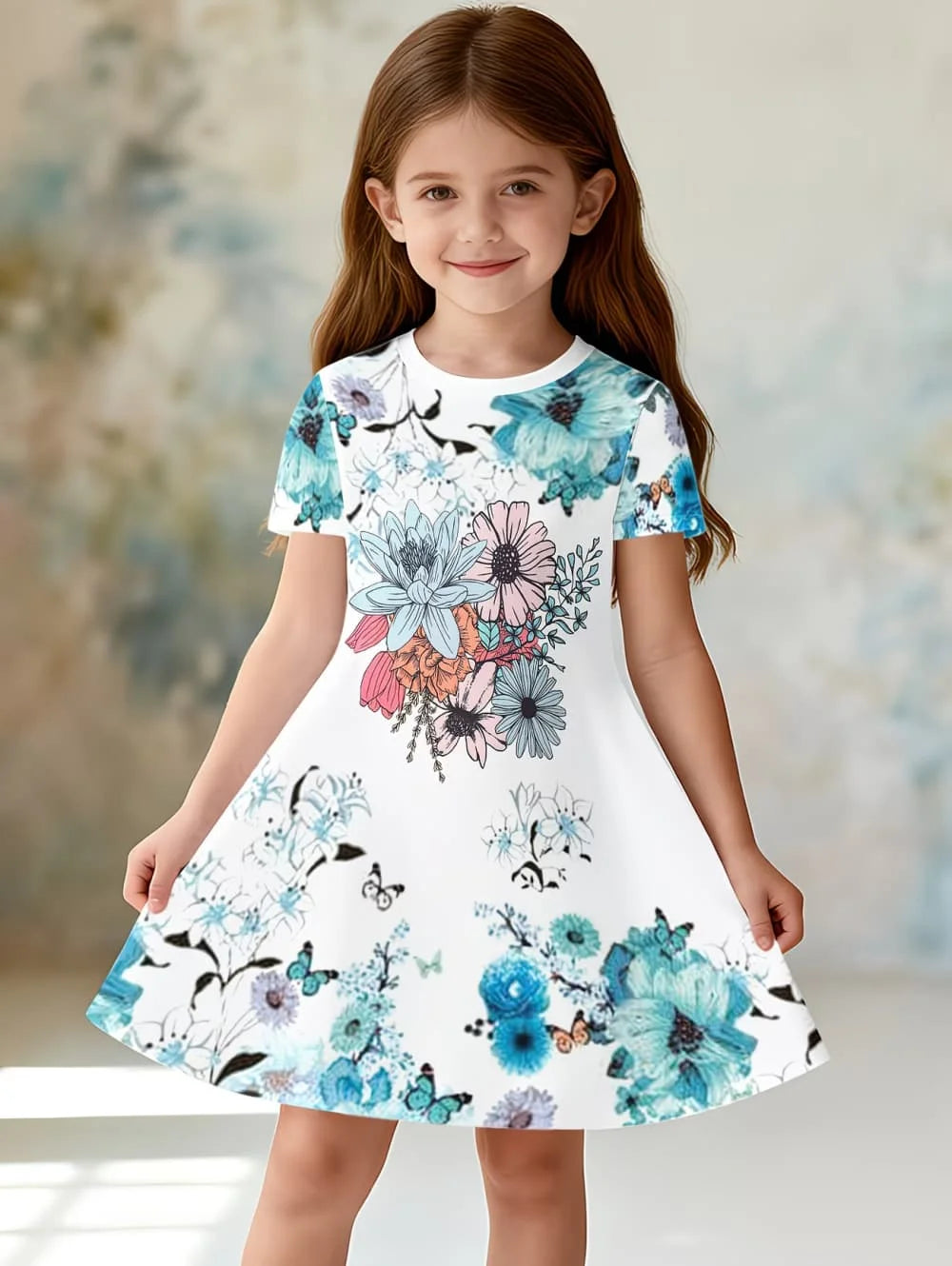 Beautiful Butterfly Printed Short Sleeve Dress
