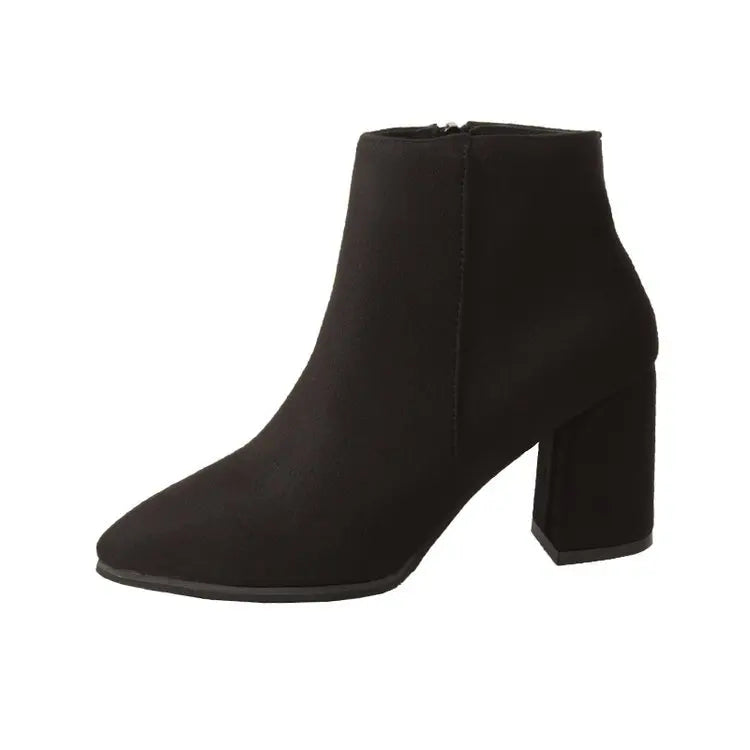 DANA Square Heel Suede High Heels Boots