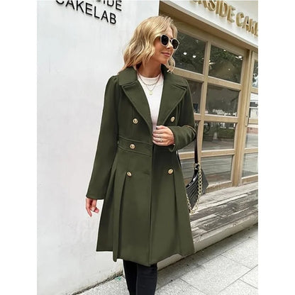 Winter Woolen Trench Coat Skirt Double Breasted Flip Lapel Jacket