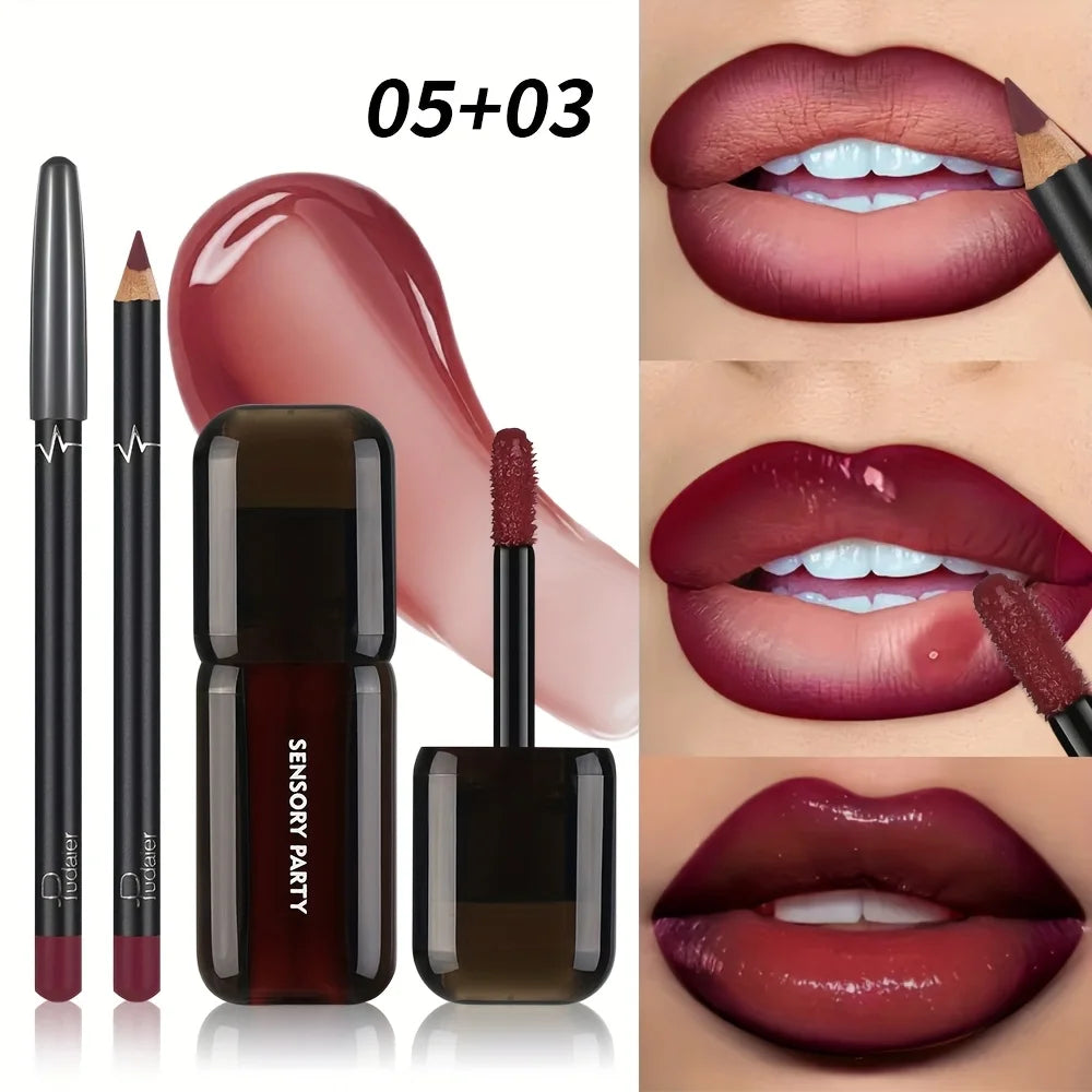 Gradient Lips Set Lip Liner + Glass Lip Gloss Mirror Shine Finish
