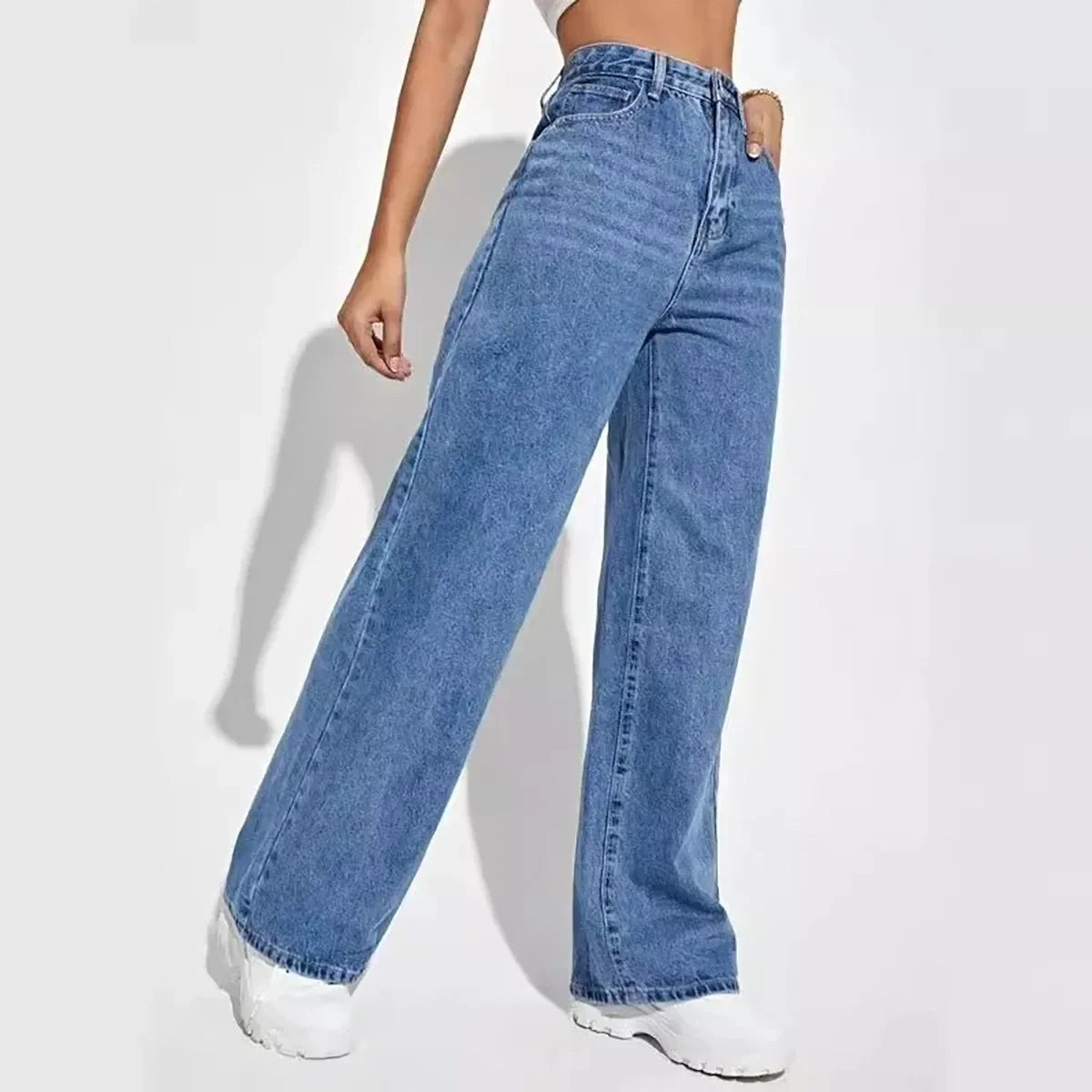 Blue High street baggy straight pants jeans