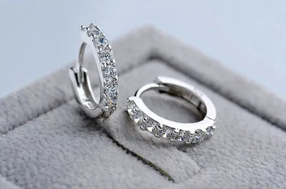 Romantic 925 Sterling Silver Rhinestone Crystal Hoop Earrings