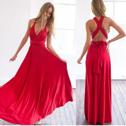 Multi-worn V-neck Vestidos De Fiesta Long Sexy Maxi Dress