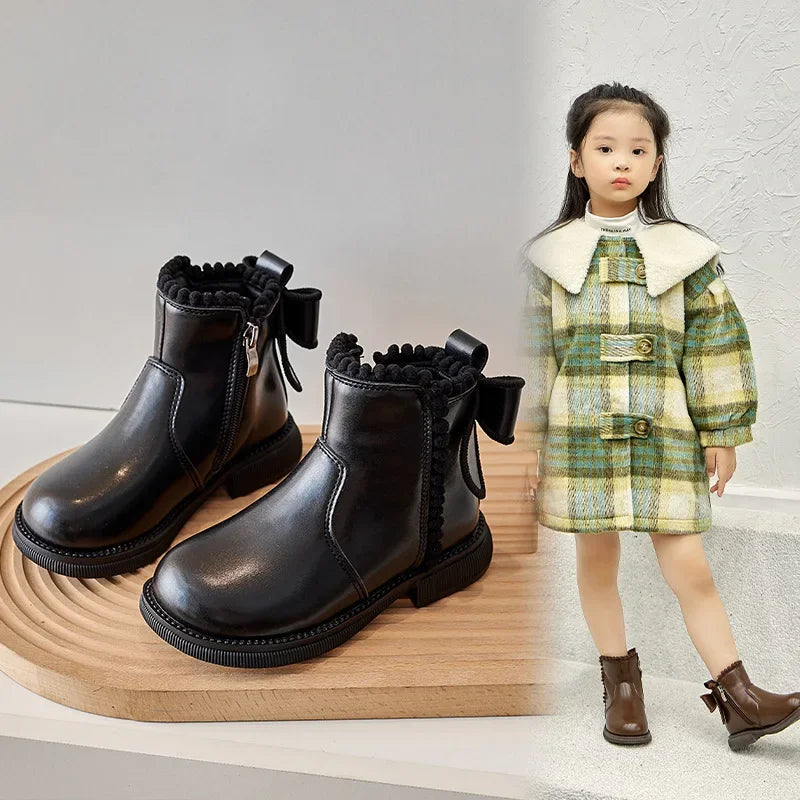 Ankle Back Bow-knot Kids Short Soft Sole Boots