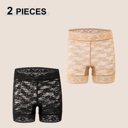2Pcs/Set Lace Sexy Floral High Waist Transparent Boxers Short