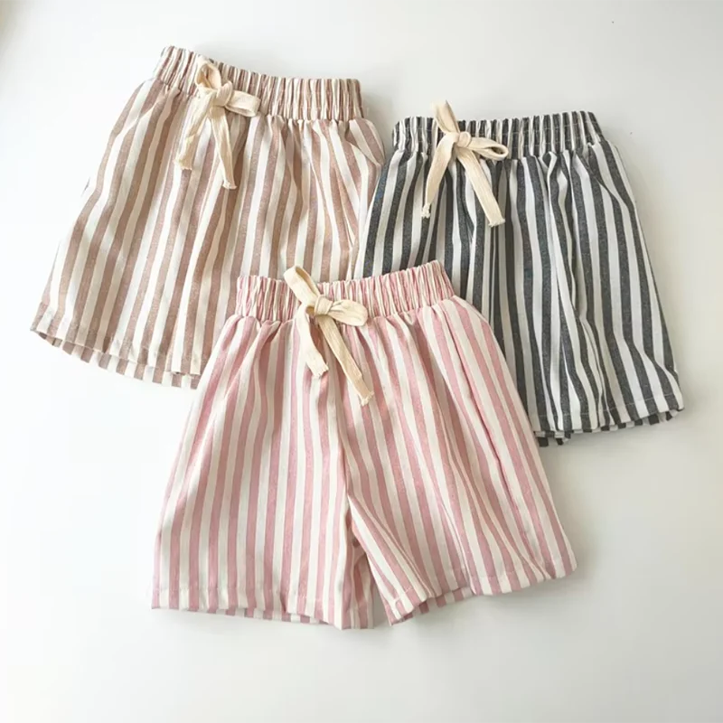 Retro Hemp Cotton Striped Casual Elastic Waist Pants