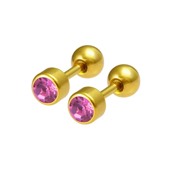 2Pcs Surgical Steel Crystal Screw Ball Stud Earrings