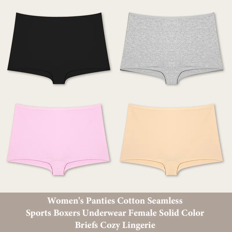 4PCS Cotton Seamless Sports Boxers Underwear  Briefs Cozy Lingerie XS-XL