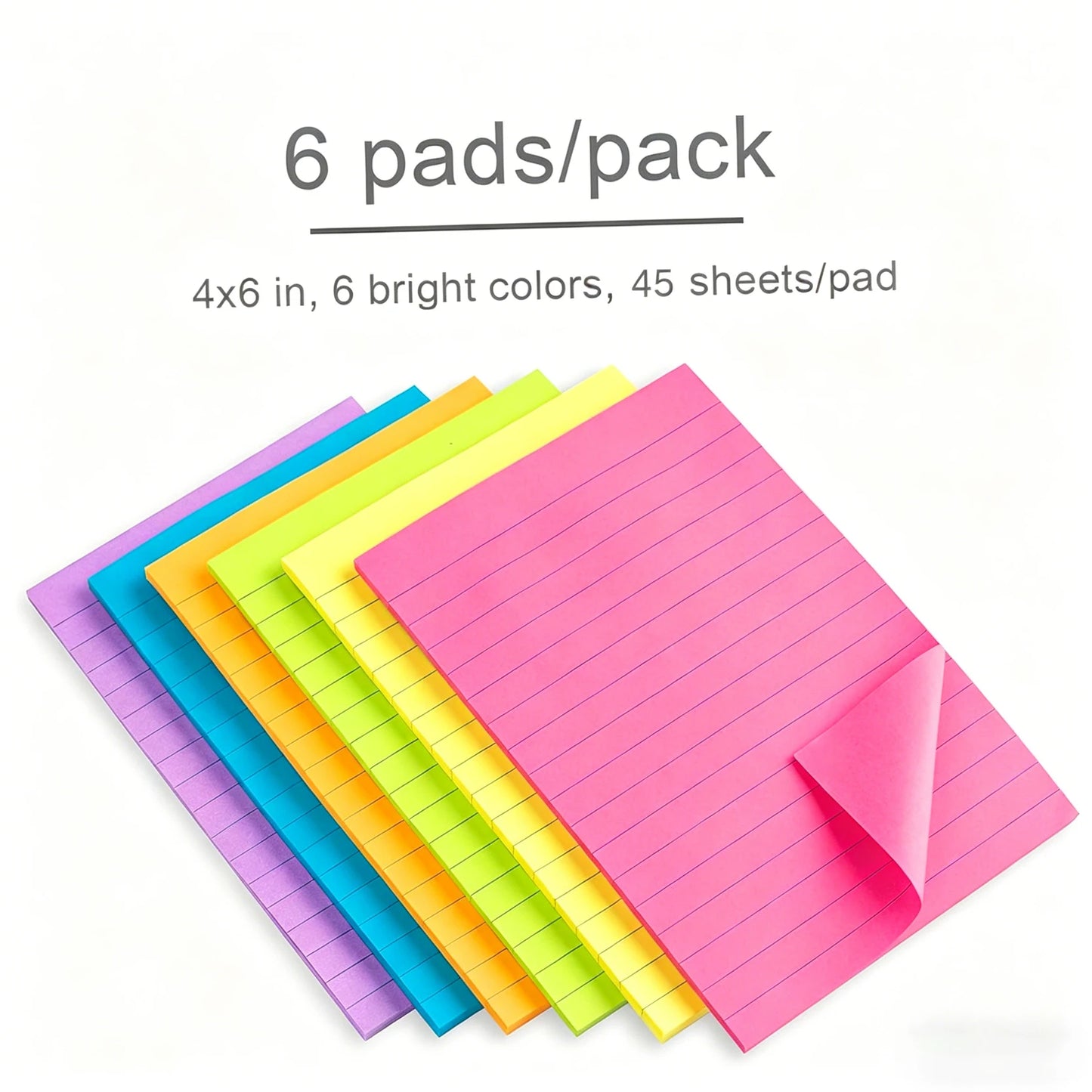 Large Lined Fluorescent Sticky Notes  Memo Pads