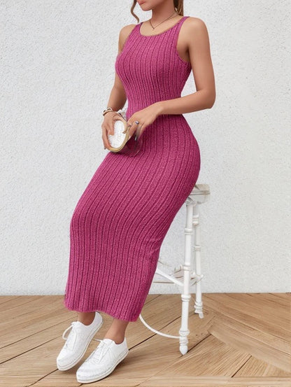 Solid Backless Tank sexy backless mid-length sleeveless dress